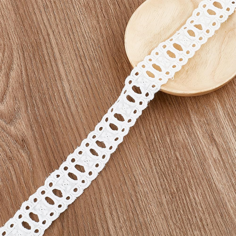 DELORIGIN 15 Yards Cotton Flower Hollow Lace Ribbon, Embroidery White Lace Trim Vintage Lace Fabric for Sewing DIY Gift Wrap Scrapbooking Dollies Bridal Shower Wedding Decor