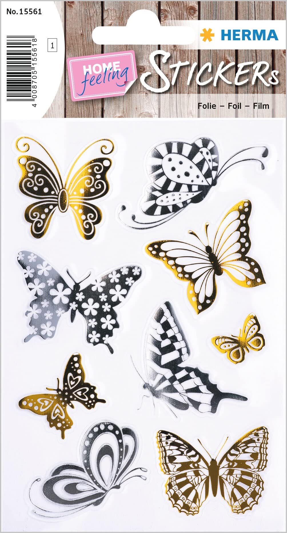 HERMA 15561 Creativ Sticker, Butterflies (9 Stickers, Foil, Glossy), Self-Adhesive, Permanent Adhesive Motif Labels for Girls and Boys, Gold/Silver