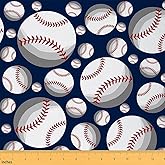 Feelyou Baseball Fabric by The Yard, Ball Sports Theme Upholstery Fabric for Chairs, Baseball Games Decorative Waterproof Outdoor Fabric, 1 Yard, White Navy Blue