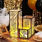 Rossesay 12 Pcs Roaring 20s Lantern Table Centerpiece for 1920s Party Decor | 3 Size Black and Gold Paper Lantern with LED Tealights for Speakeasy Great 20s Retro Vintage Jazz Party Table Decorations