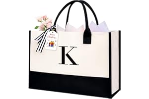 BAGAIL Initial Tote Bag, Personalized Birthday Gifts for Women, Teacher, Friends, Mom, Wedding, Monogrammed Beach Bag