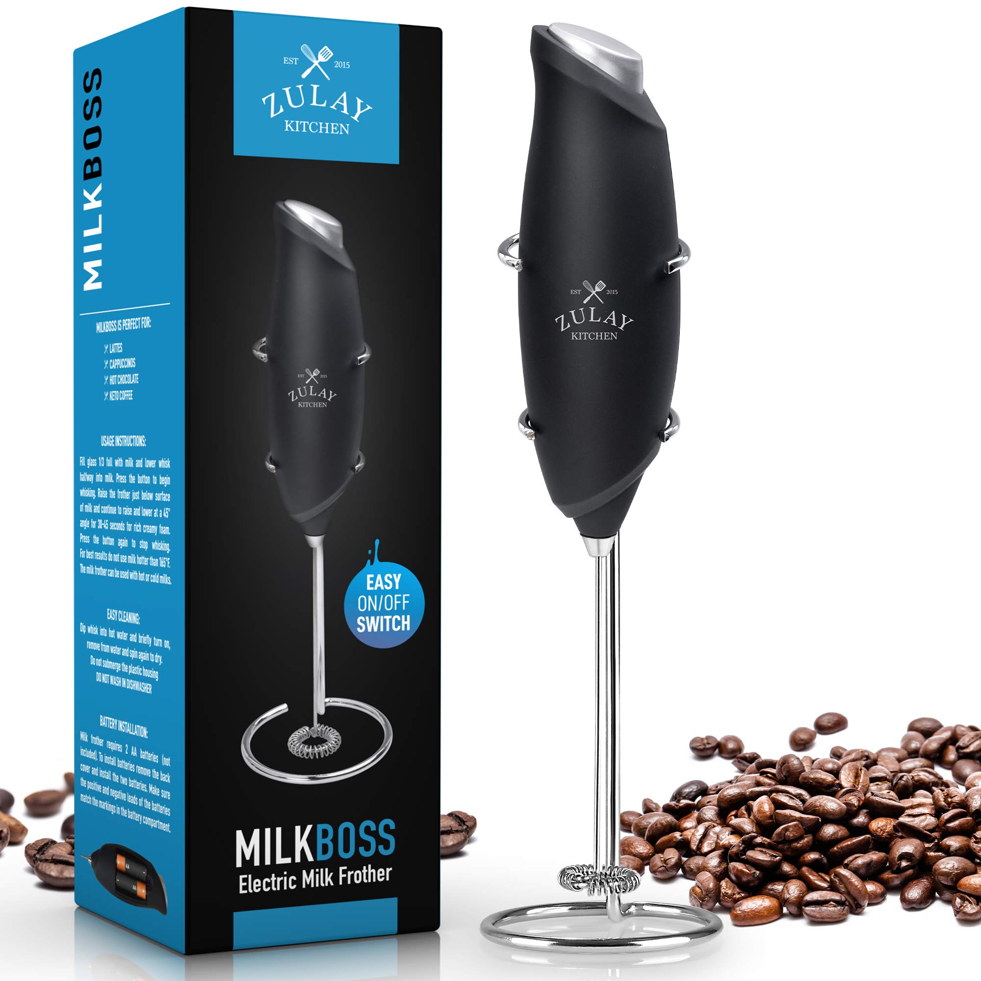 One Touch Milk Frother Handheld Foam Maker for Lattes - Whisk Drink Mixer for Bulletproof® Coffee Frother, Mini Blender and Milk Foamer Frother for Cappuccino, Frappe, Matcha