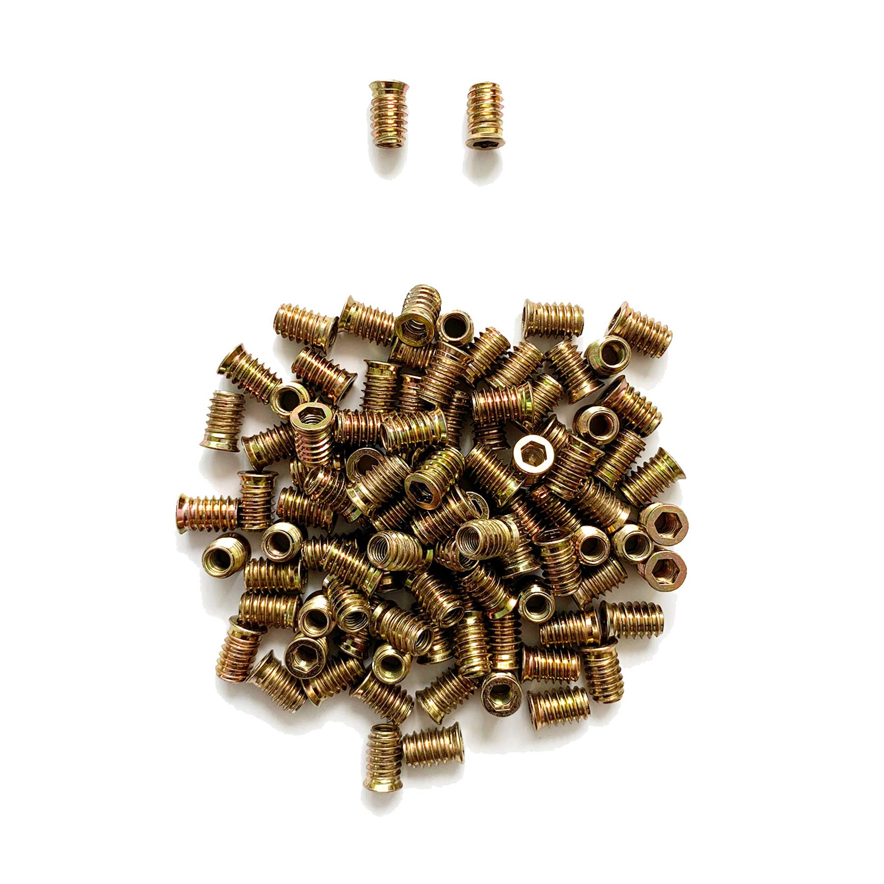 LIKERAINY 100Pcs Zinc Plated Galvanized Iron Furniture Hex Drive Nut Full Threaded M8×20mm Wood Insert Nuts for Woodworking Climbing Holds Furniture Leg and Castor Fixings