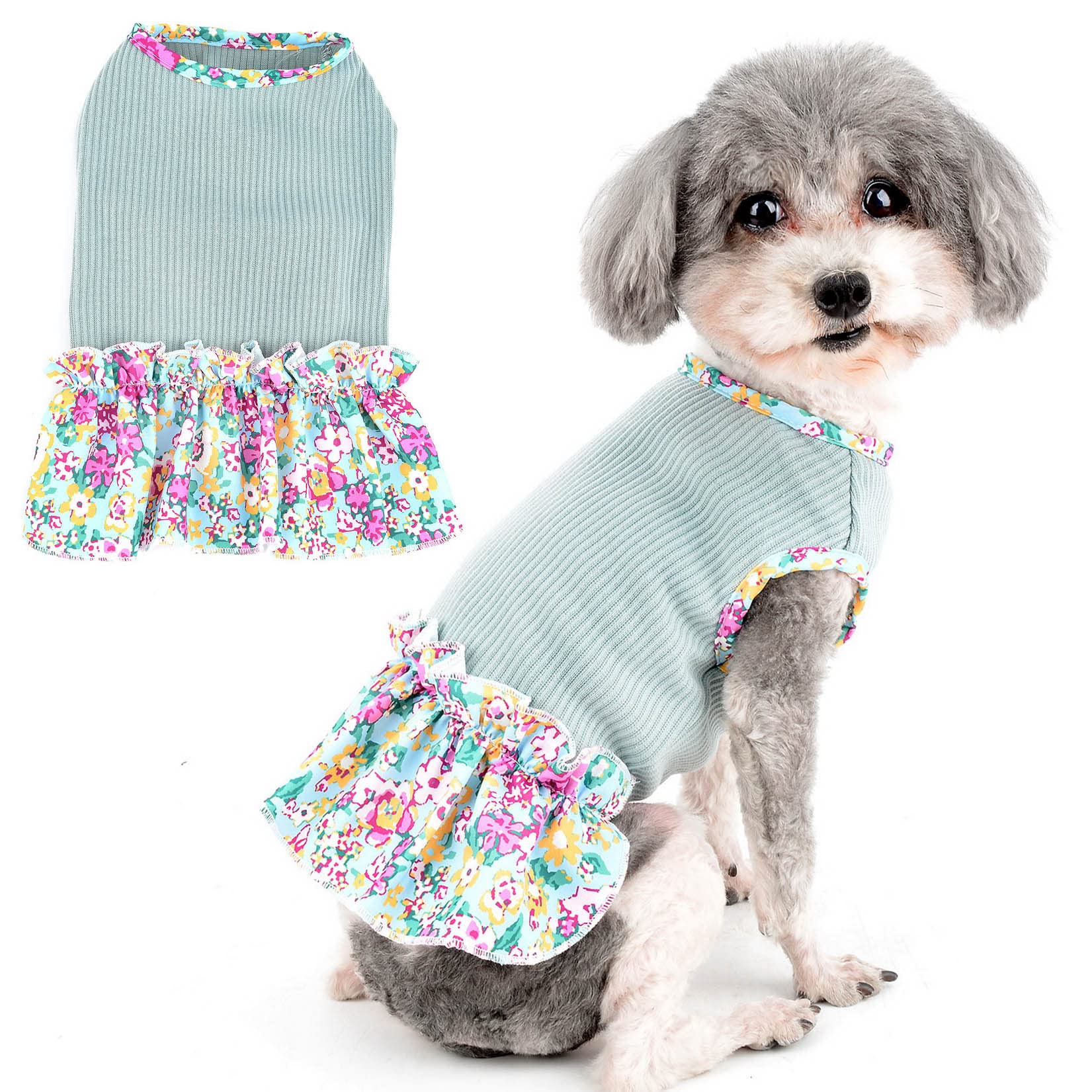 Zunea Dog Dress for Small Dogs Floral Puppy Princess Summer Female Flowers Pet Clothes Cute Fancy Skirt Soft Doggie Vest Dress Chihuahua Yorkie Apparel Outfits Green S
