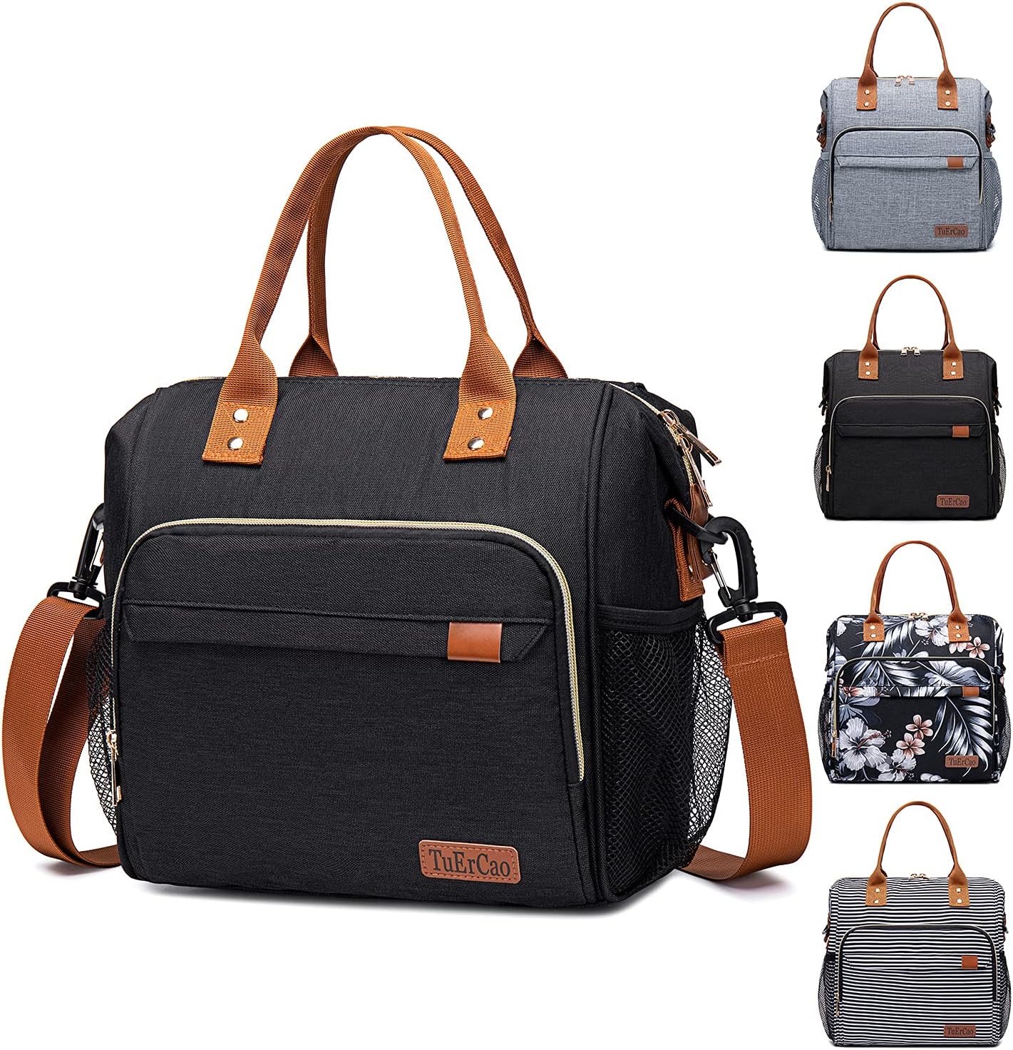 Insulated Lunch Bag - Large Portable Cooler Lunch Box for Office Work School Picnic Beach Workout - Reusable Freezable Tote Lunch Bag Organizer with Adjustable Shoulder Strap for Women Men Adult Kids