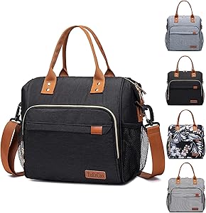 Insulated Lunch Bag - Large Portable Cooler Lunch Box for Office Work School Picnic Beach Workout - Reusable Freezable Tote Lunch Bag Organizer with Adjustable Shoulder Strap for Women Men Adult Kids