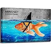 Mulpnee Mindset is Everything Golden Fish Swimming Wall Art Poster Decor, Inspirational Quotes Wall Art Success Decor for Bathroom, Home Office, Bedroom 12"x16"x1