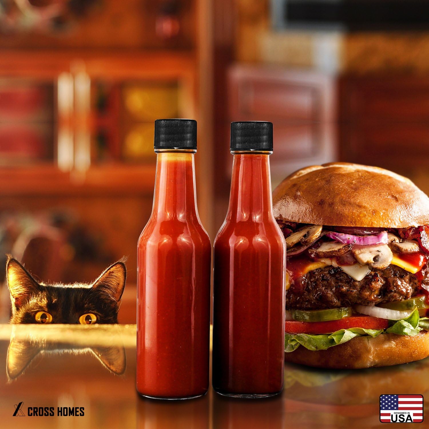 Hot Sauce Woozy Bottles Empty 5 Oz Complete Sets of Premium Commercial Grade Clear Glass Dasher Bottle with Shrink Capsule, Leak Proof Screw Cap, Snap On Orifice Reducer Dripper Insert (Black 30 Sets): Home Improvement