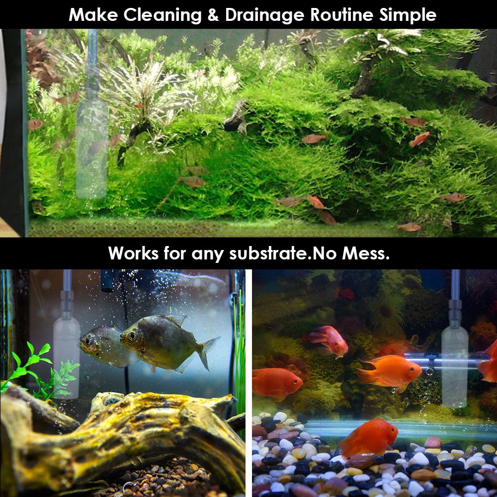 Fish Tank Cleaner Aquarium Cleaner Fish Tank Siphon Vacuum Pump Gravel Cleaner Fish Tank Water Changer Self Priming with Flow Control Tape Fish Net Mini Aquarium Net For Fish Tank 80-400 Litre/Small Pond