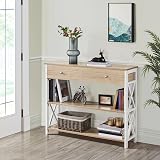 Yaheetech Console Table 100x29.5x81 cm Light Oak with Drawer and Shelves view 2