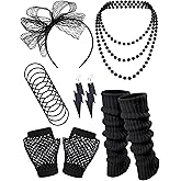 Missanabie 80S Fancy Dress Costume Accessories Headband Errings Fishnet Gloves Necklace Bracelt Leg Warmers Party Outfit Set