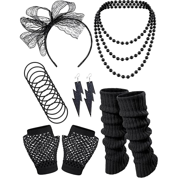 Disfraz de los años 80 para mujer, conjunto de accesorios de los años 80 con medias tutú, guantes de red, diadema, lentes, collar, pulseras, trajes, verde Disfraz de los años 80 para mujer, conjunto de accesorios de los años 80 con medias tutú, guantes de red, diadema, lentes, collar, pulseras, trajes, verde