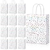 Pasimy 24 Pcs Rainbow Confetti Paper Gift Bags with Handles Rainbow Sparkle Kraft Paper Favor Bags Glitter Tissue Treat for Birthday Wedding Christmas Baby Shower Supplies