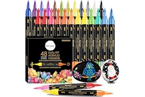 Art+soul 48 Colors Acrylic Paint Pens, 24 Pack Dual Tip Acrylic Paint Pens Markers for Rock Painting, Wood, Stone, Canvas, Ce