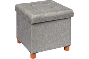 B FSOBEIIALEO Storage Ottoman with Tray, Foot Stools and Ottomans with Legs, Storage Cube Seat Linen Grey 15"