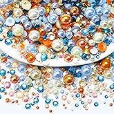 Towenm 60g Mixed Pearls and Rhinestones, Flatback Rhinestones and Pearls for Crafts, Tumblers, Shoes, Nails, Face Art, Mixed Sizes, 2mm-10mm, Orange|Champagne|Blue