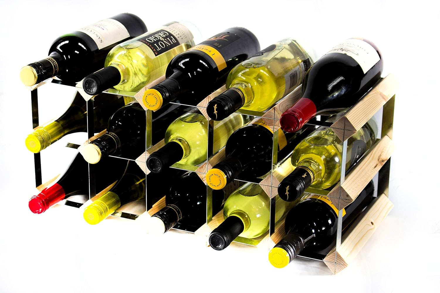 Cranville Wine Racks Madera de pino de 15 botellas de vino clásico y metal galvanizado ya