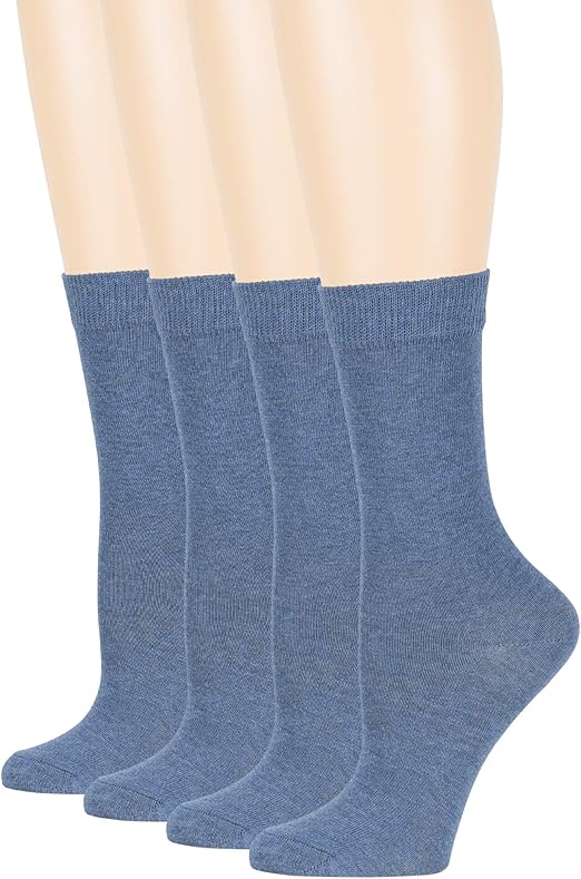 7BigStars Women's Cotton Dress Socks 4 Pack Large Solid Casual Crew
