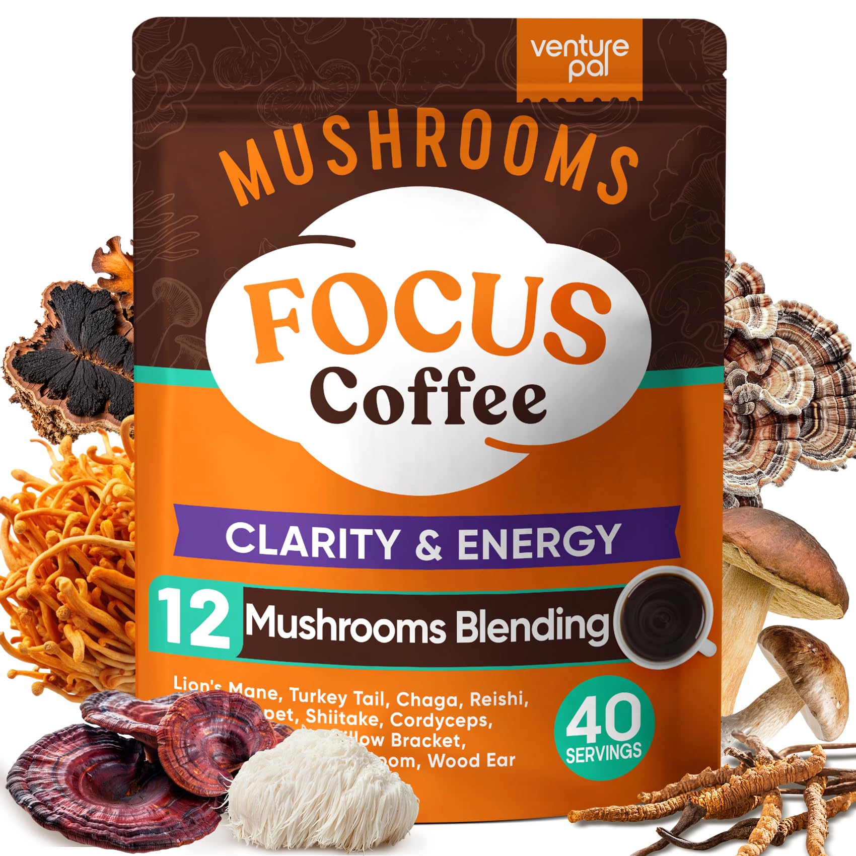 Venture Pal Mushroom Coffee with 12 Adaptogenic Functional