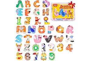 JoyCat Magnetic Letters and Numbers Fridge Magnets, Soft PVC Learning Refrigerator Toy Set for Kids & Toddlers, 26 Animal Alp
