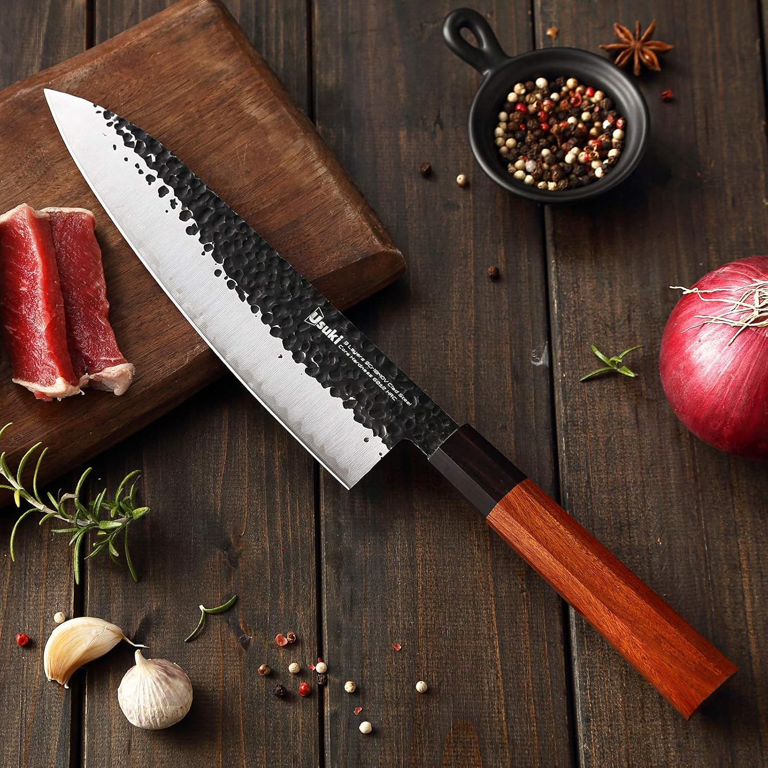 Gyuto Chef’s Knife, 8 inch Japanese Chef Knife 3 layers 9CR18MOV Clad Steel Japanese Kitchen Knife, Alloy Steel Gyuto Knife, Sushi Knife for Kitchen/Restaurant, Octagonal Handle, Gift Box: Kitchen & Dining