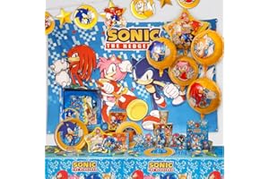 MIGHTY MOJO Sonic The Hedgehog Birthday Party Kit - Complete Supplies for 10, Video Game Themed Decorations, Licensed Banner, Plates, Cups, Balloons, Games, and Favors for Kids' Celebration