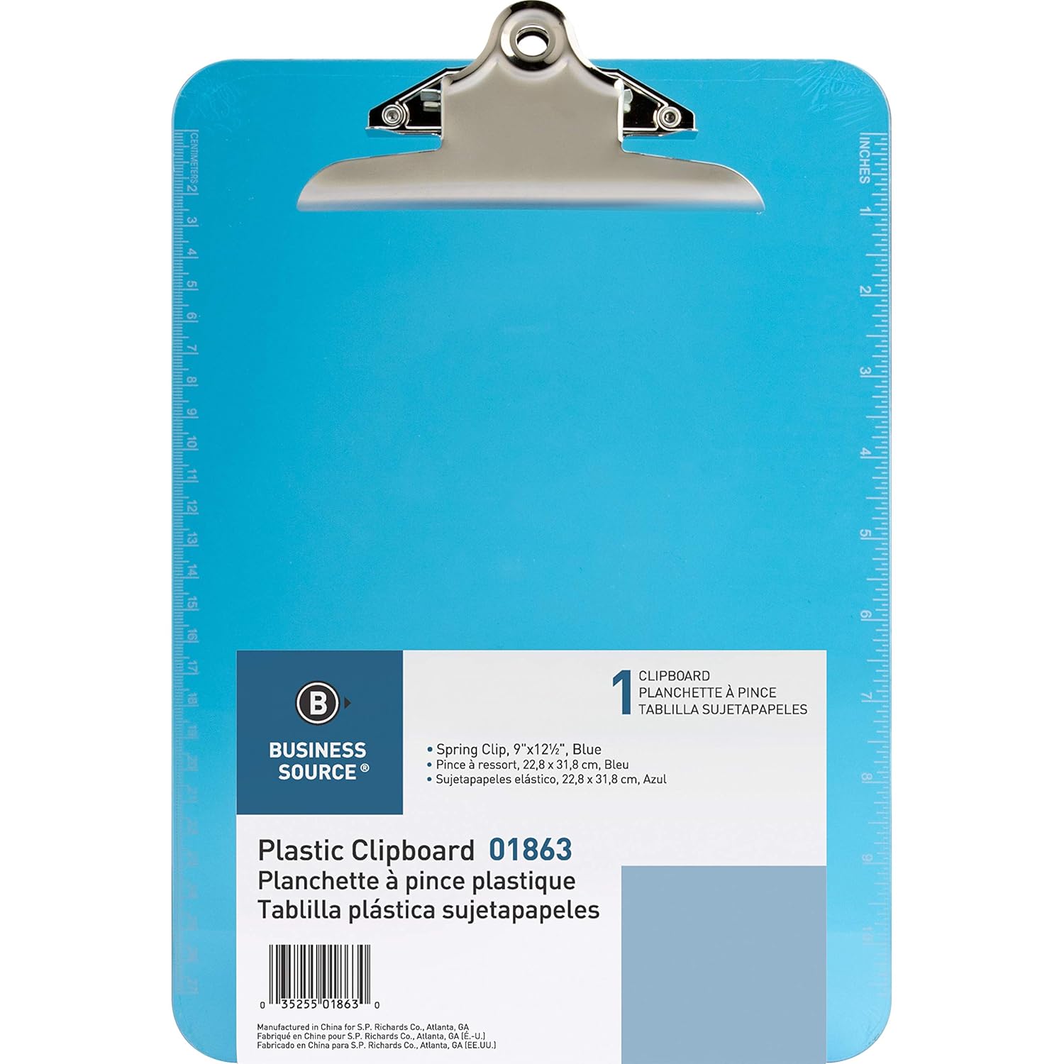 Business Source Spring Clip Plastic Clipboard Office