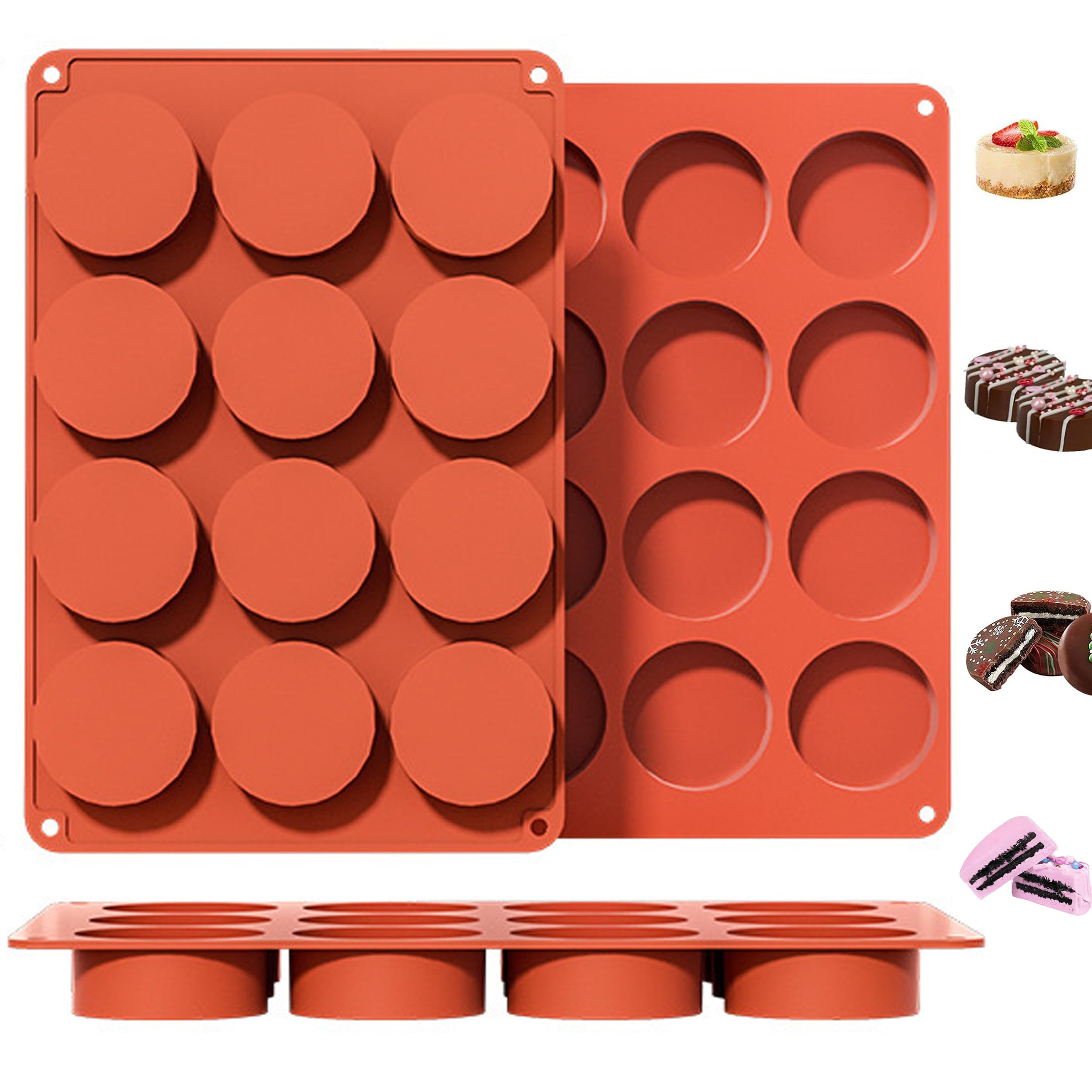 HXSYKJDM 3Pcs Silicone Moulds, 12-Cavity Large Round Disc Cake Moulds, Cylinder Cookie Mold, Non-Stick Baking Molds, Cake Chocolate Mold
