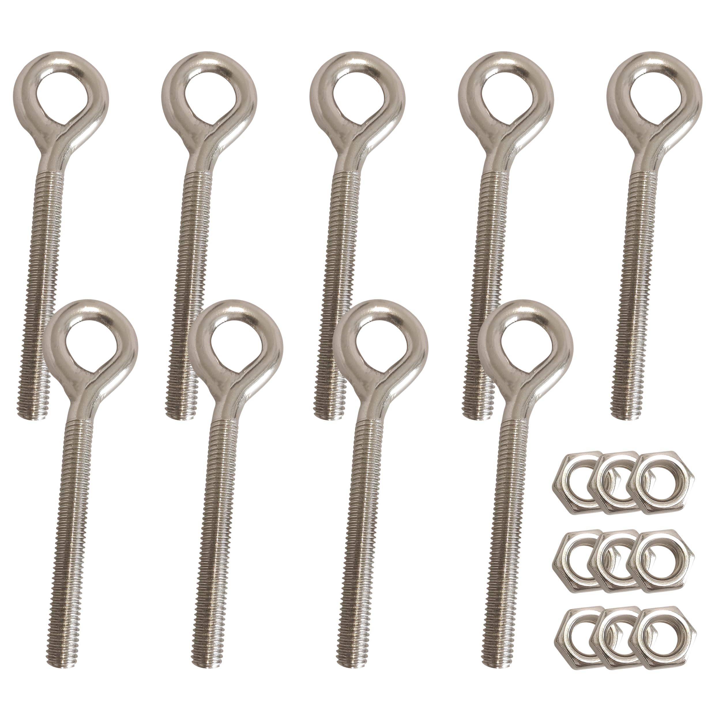 KShun 9 Sets M8 Ring Bolt Stainless Steel Rust Resistant Sturdy Eye Bolt with Nuts 95mm Length for Garden Hanging, Shelving, Swing Sets Projects