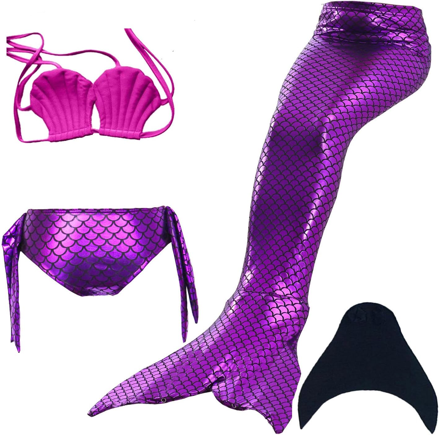 SAIANKE Girl's Sparkle Mermaid Tails Swimmable Swimwear Sets with Monofin