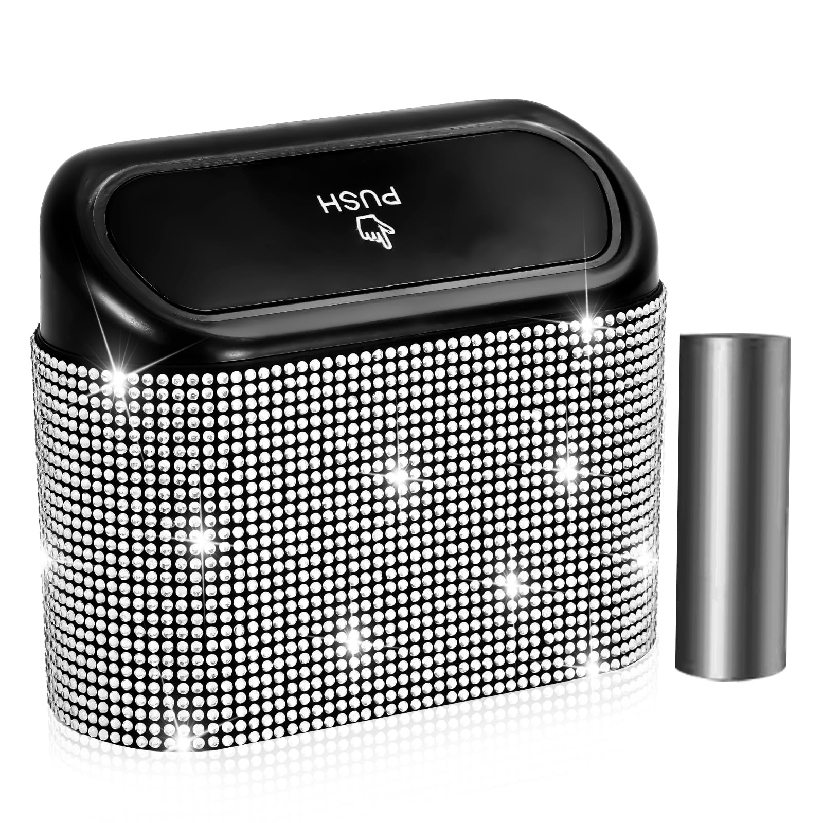 Photo 1 of NBTEPEM Bling Car Trash Can with Lid, Mini Auto Garbage Can with 30 Trash Bags, Leakproof Automotive Garbage Container Bin, Multipurpose Organizers and Storage for Car, Home, Office (Silver Diamond)