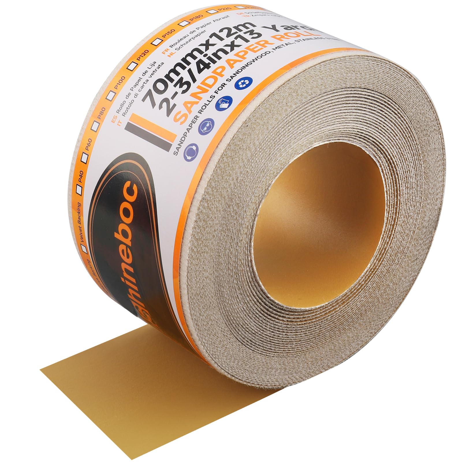 Shineboc 12m x 70mm Hook and Loop Sandpaper Roll, Aluminium Oxide Abrasive Sanding Paper for Sanding, Polishing and Rust Removal, 600 Grit