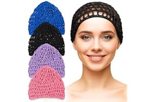 KETAR 4 Pcs Hair Nets for Sleeping – 5.5 x 7 Lightweight, Breathable Viscose Mesh Crochet Hair Net Cap – Smooth, Soft, Comfortable for Long-Term Wear, Handcrafted, Sizes May Vary by 0.5-1", 4 Colors