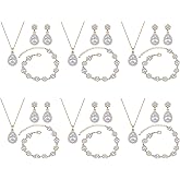 Bridesmaid Jewelry Set for Women,Pendant 18K Gold & Silver & Rose Gold Pendant Necklace Earrings Bracelet Set,Dainty Gift for Wedding/Proposal/Party/Anniversary