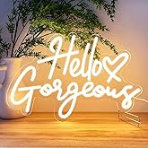 KUUNEON Hello Gorgeous Neon Signs for Wall Decor with Heart, Warm White Gorgeous LED Sign Lights for Bedroom Dorm Salon Wedding Party, 16"x12" Preppy Cute Room Decor Woman Cave - 100,000H Lifespan