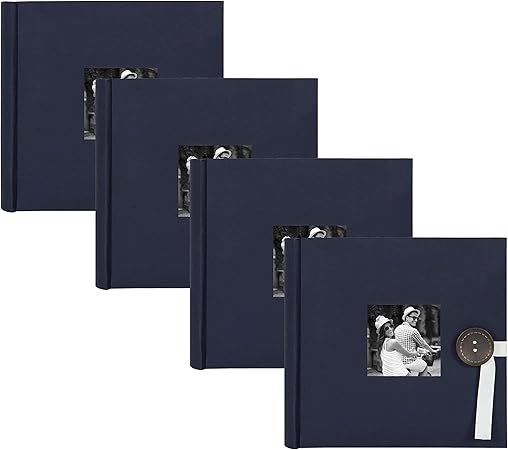 Amazon Com Designovation Kim Fabric Photo Albums With Ribbon And Button Closures Holds 0 4x6 Photos Set Of 4 Navy Blue Arts Crafts Sewing