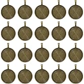 uxcell 20 Pcs Round Pattern Pendant Trays Kit, 25mm Alloy Blank Bezel Pendant Base Flat Connector Settings for Photo Charm Jewelry Making DIY Crafts, Bronze