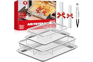 OSJ COOK Air Fryer Basket for Oven, Air Fryer Basket and Stainless Steel Baking Tray Pant Oven Air Fryer Pan Rack for Cooking Baking Dishwasher and Broiling (13.1"x9.6" & 15.3"x11.1")
