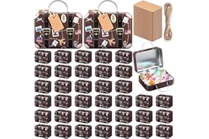 RimCereal 24 Pieces Mini Suitcase Boxes, Tin Plate Candy Party Favor Gift, Small Suitcase Box for Party Wedding Travel Bride Shower Decoration, with Labels and Hemp Rope