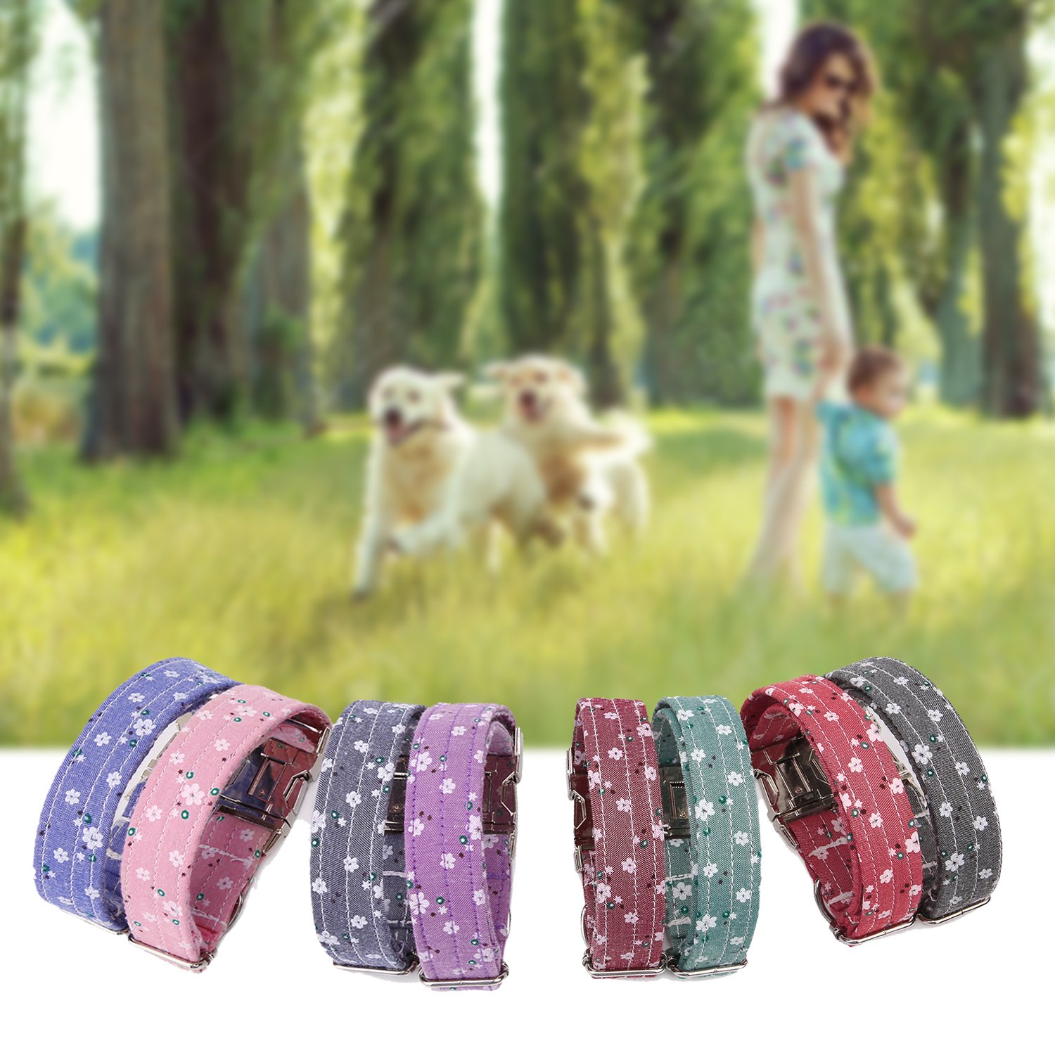 Wefine Personalized Dog Collars, Custom Engraved with Pet Name and Phone Number, Adjustable Fabric Cotton ID Collar, Neck 10\