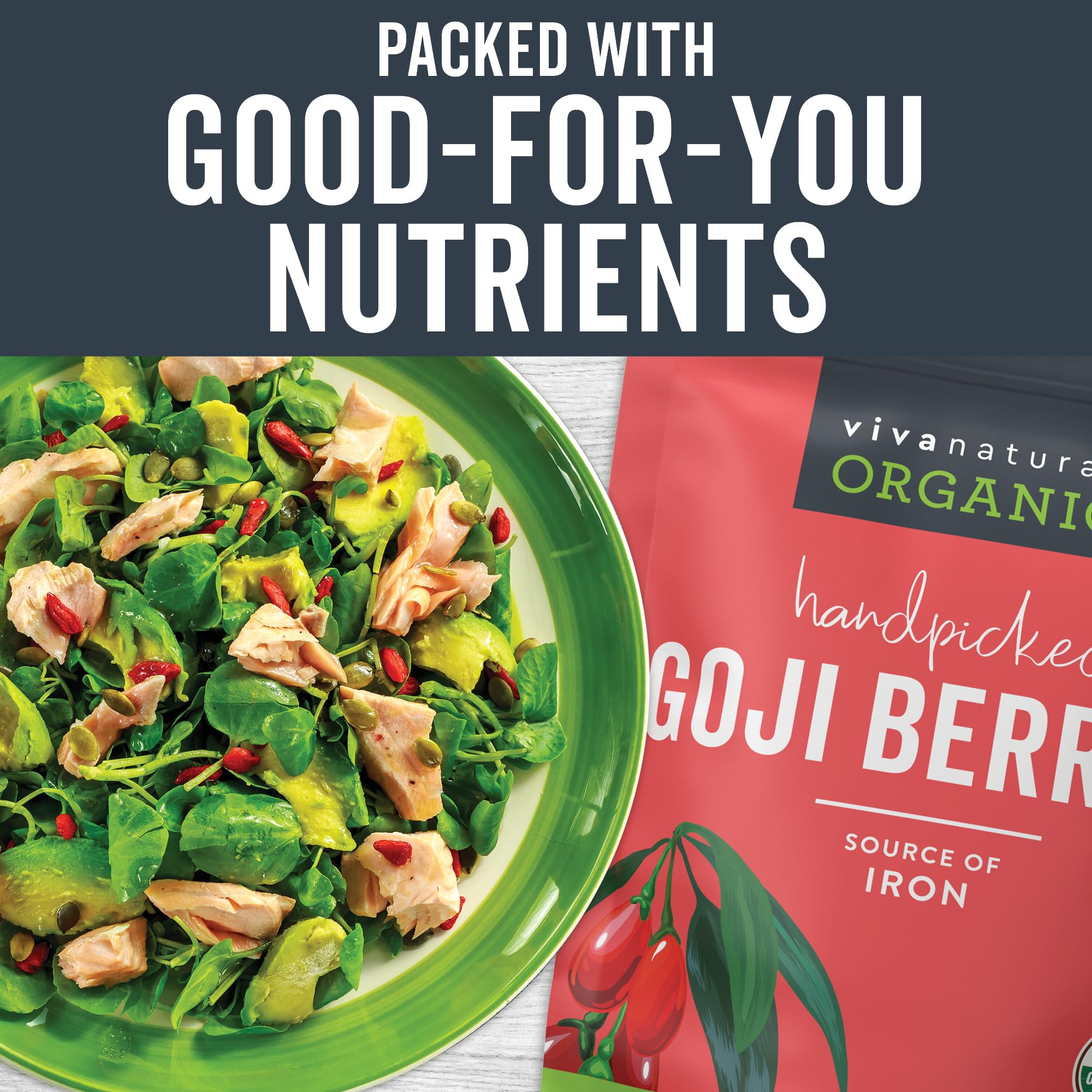 Viva Naturals Organic Dried Goji Berries, 32 oz (2 lb) Non-GMO and Vegan Wolfberries, Perfect for Baking, Smoothies, Teas and Snacks, Goji Berries Organic