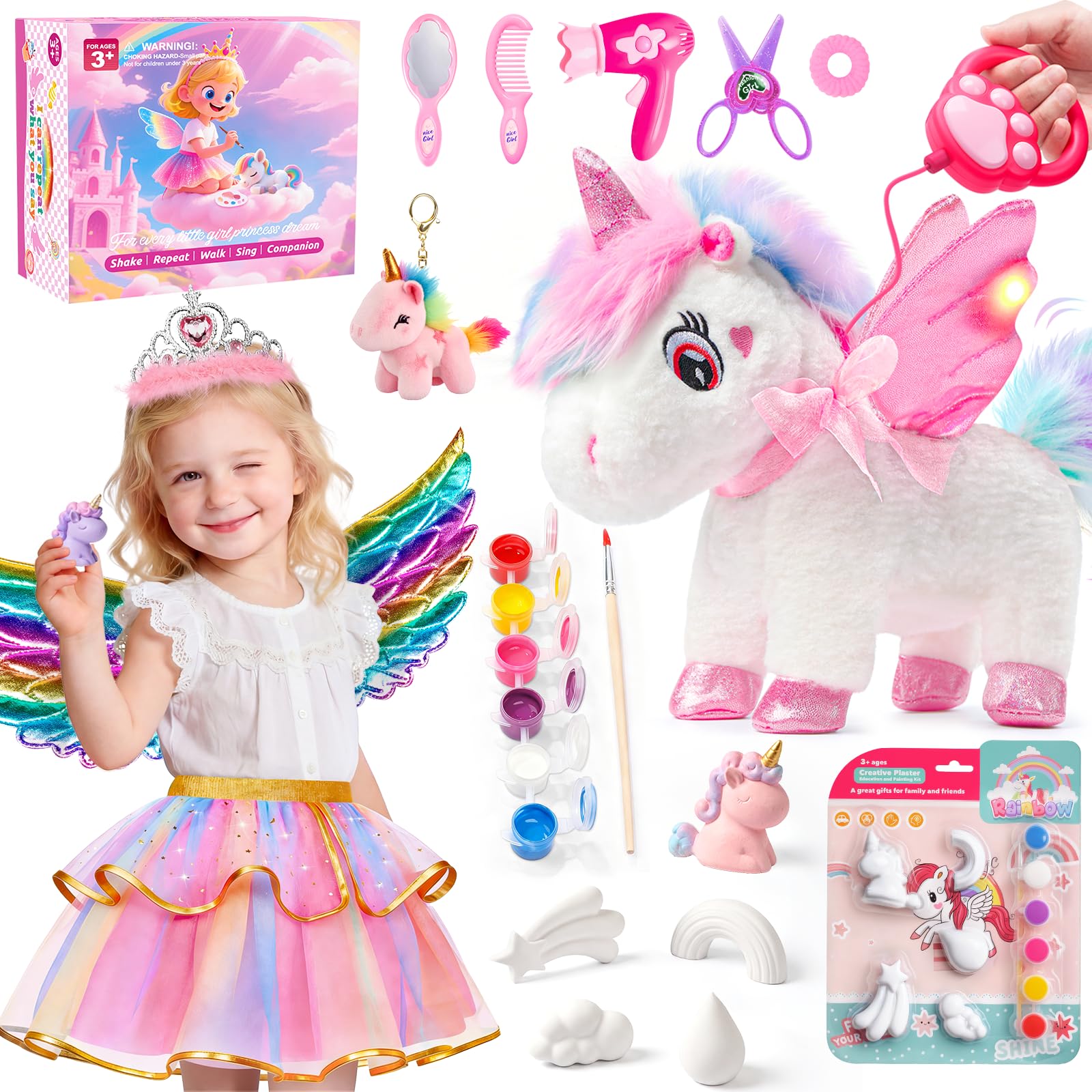 Jeowoqao Unicorn Toys for Girls Age 4-6,Walking Talking Singing Interactive Unicorns with Painting Kit Crafts Toddler Unicornss Dress up, Remote Control Plush Unicorn's Toy for Kids 3-6