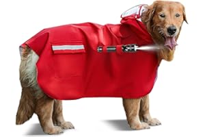CRIDENG Dog Raincoats for Large Dogs Waterproof Dog Hoodies Adjustable Dog Rain Jacket Poncho Detachable with Hood Fixable Flashlight Design for Night Dog Walking Safety-Size L to 4XL- Red- 4XL