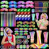 OLUPP Glow in the Dark Party Supplies, 264 PCS Light Up Party Favors with LED Glasses,Glow Sticks,Finger Lights,LED Hair Clips,Slingshot,Glasses Molds,Butterfly Bracelet for Birthday,Raves,New Year