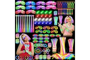 OLUPP Glow in the Dark Party Supplies, 264 PCS Light Up Party Favors with LED Glasses,Glow Sticks,Finger Lights,LED Hair Clips,Slingshot,Glasses Molds,Butterfly Bracelet for Birthday,Raves,New Year