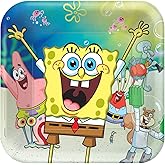 Square Plates (Pack of 8) - 9" - Colorful Paper Party Plates - Perfect for Themed Birthdays and Celebrations, SpongeBob