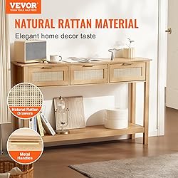 VEVOR Rattan Console Table with 3 Storage