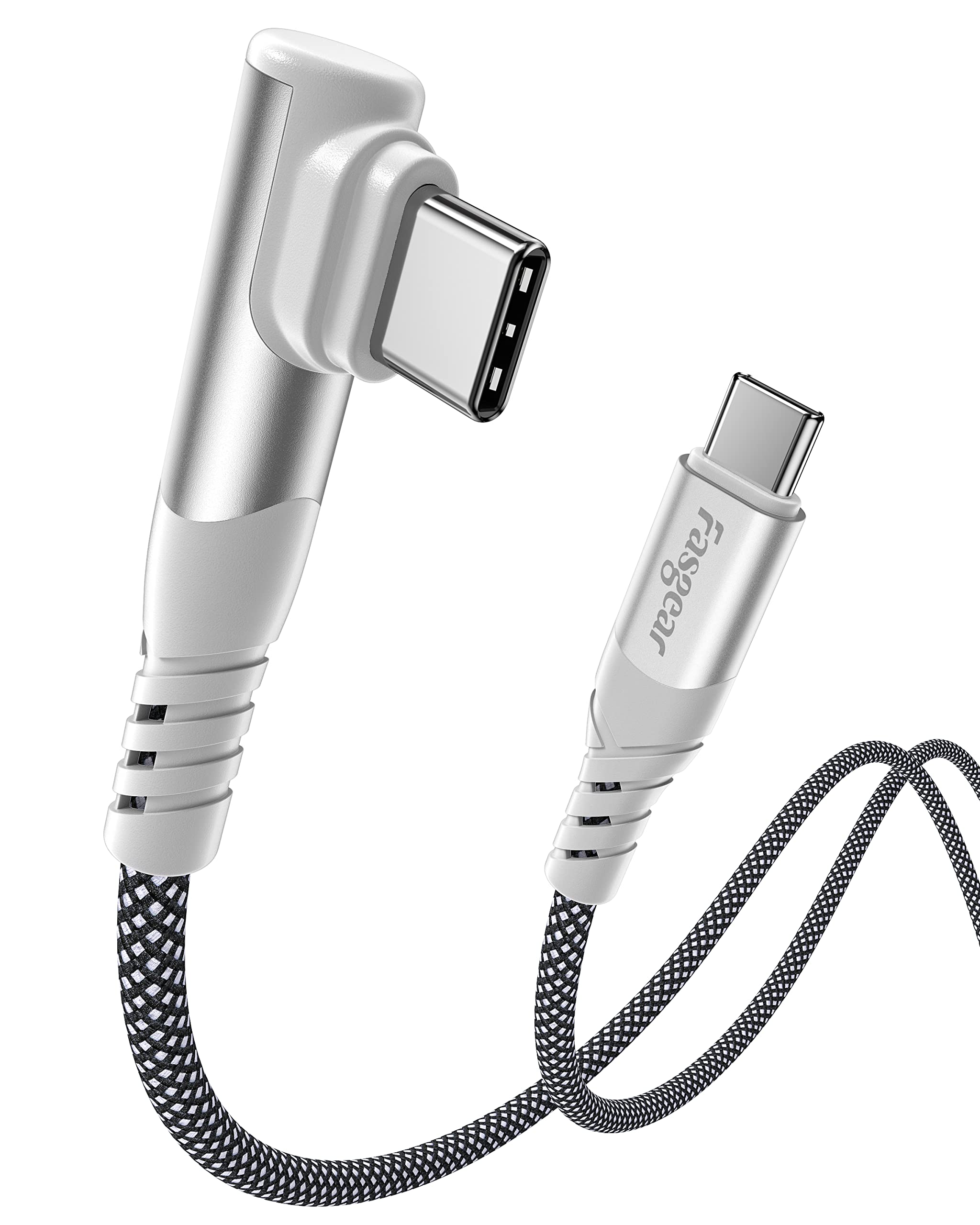 Fasgear 100W USB C to USB C Cable - 1 Pack 6ft USB 2.0 Type C to Type C PD Cable 5A Fast Charging Right Angle Compatible with Google Chromebook Pixel, Mac-Book Pro2021/2020, Dell XPS 13/15 (Black)