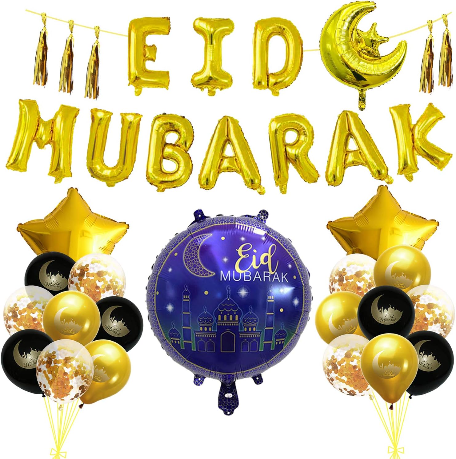 Eid Mubarak Bunting Banner - Eid Mubarak Latex Ramadan Balloons Foil Balloons Ramadan Mubarak Party Supplies for Purple Ramadan Balloon Festival Decoration Supplies