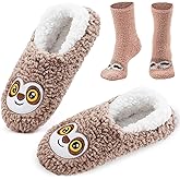 Skicuff Animal Slippers with Fuzzy Socks Non-Slip Grippers Cat Cow Bunny Panda Sloth House Shoes Christmas Gifts for Women
